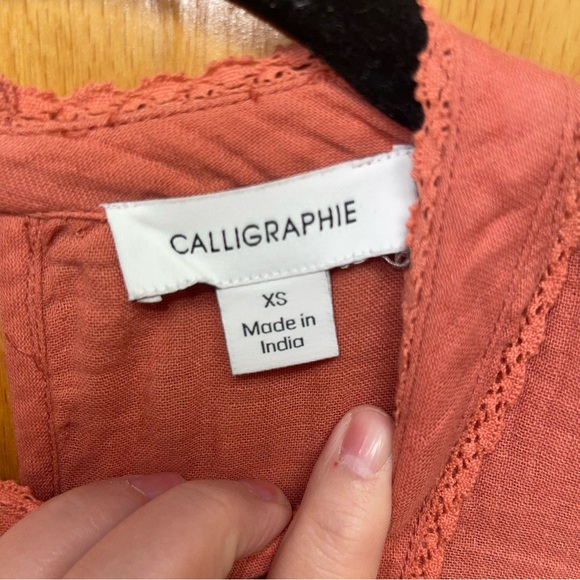 Calligraphie Long Sleeve Blouse Terra Cotta color Embroidered Women’s XS NWT - Picture 5 of 8